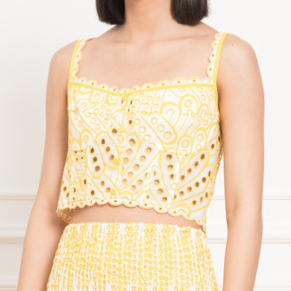 NWT Charo Ruiz Tessa yellow broderie anglaise embroidered bustier top